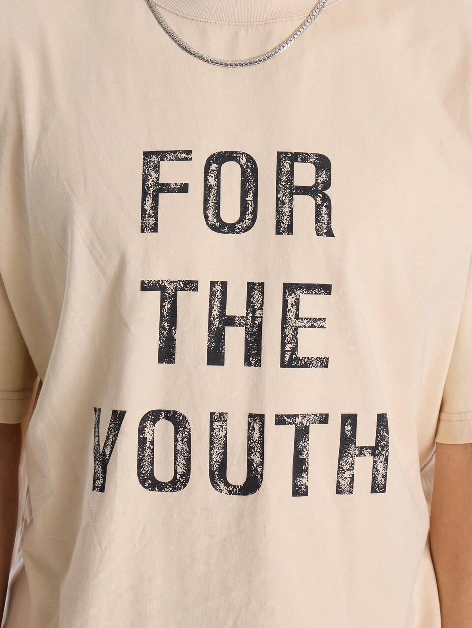 オーバーサイズ クルーネック 半袖 "FOR THE YOUTH" グラフィックプリントTシャツ 春夏必需品