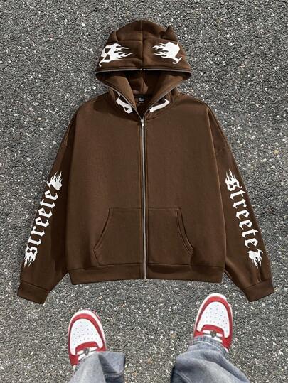 Manfinity NXTstreet Sudadera holgada de punto con estampado de letras de manga larga para hombre, para otoño e invierno