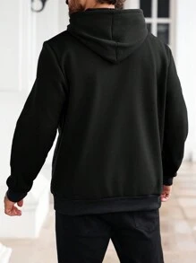 Manfinity Homme Men's Figure Print Long Sleeve Drawstring Hooded Sweatshirt, Autumn - Black - View 2