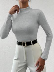 SHEIN Cottnline Sweter z dzianiny ze ściągaczem imitującym dekolt - Jasnoszary - Zobacz 5