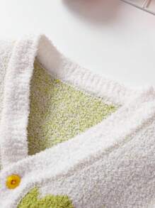 Baby Boys Multi-Color Jacquard Half-Side Fleece Warm Front Open Cardigan Sweater, Comfy & Versatile, Autumn/Winter - Army Green - View 3