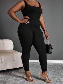 Maweii Conjunto de pantalones y mono informal de unicolor en talla grande