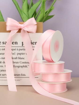 1 rulle med 18 meter rosa presentband och rosetter, färska blommor och presentband för tårtbakning, dekorativa serpentiner för fest, handgjort tygsatinband, lämplig för födelsedagskalas, halloween, höst- och vinterdekorationer, heminredning, juldekorationer, alla hjärtans dag