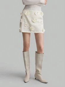 Ontre 1 chiếc váy trang trí hoa thanh lịch màu mơ cho nữ mùa thu - Màu be - Xem 1