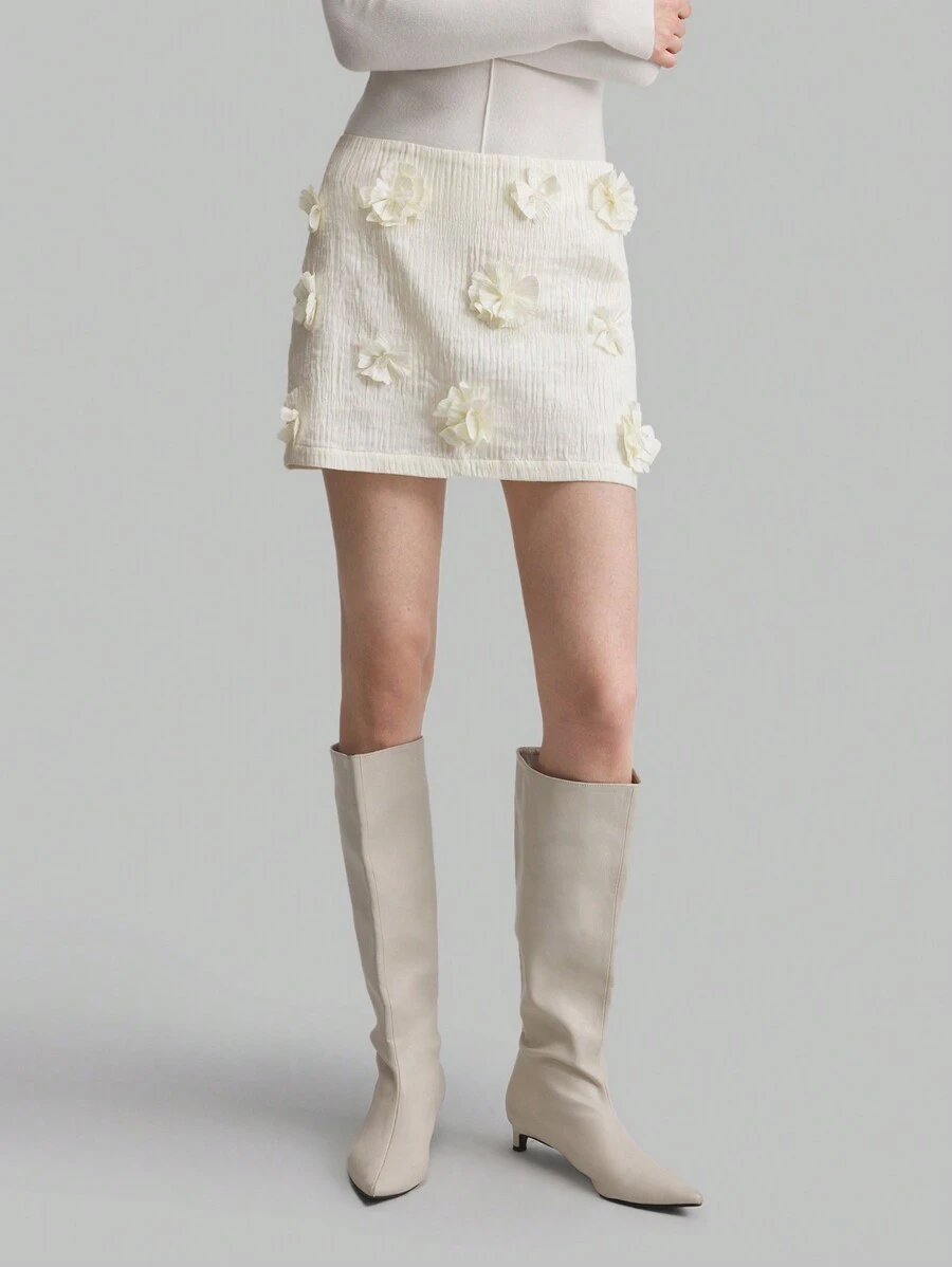 Ontre 1 chiếc váy trang trí hoa thanh lịch màu mơ cho nữ mùa thu - Màu be - Xem 1