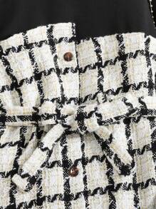 Tween Girls Casual Splice Colorblock Round Neck Pullover Long Sleeve Dress - Black - View 4