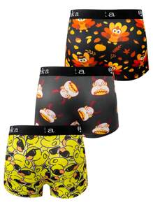 3pcs/Pack Men's Cartoon Print Boxer Briefs - Multicolor - View 2