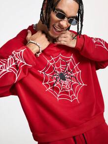 Manfinity VCAY Men's Loose Knit Long Sleeve Sweatshirt Set, For Fall Winter - Red - View 4