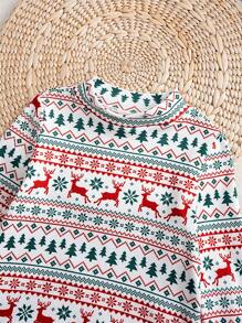 Cozy Pixies Baby Girl 2pcs Christmas Print Round Neck Long Sleeve Top And Bib Dress Set, Winter Clothes - Multicolor - View 9
