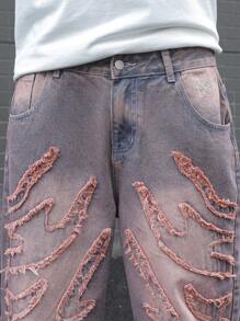 Manfinity EMRG 男士时尚百搭水洗斜口袋宽松牛仔裤 - 淺灰紫 - 查看 8