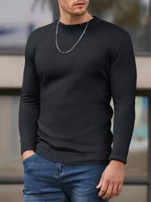 SHEIN Cottnline Men Round Neck Solid Regular Sweater - Dark Grey - View 3