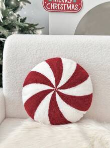 1 Stück Weihnachtsdeko Zierkissen, Zuckerstange, rund, Atmosphärendekoration, geeignet für Wohnzimmer Sofa, Schlafzimmer Bettnähe Dekoration - Rot-Weiß - Übersicht 2