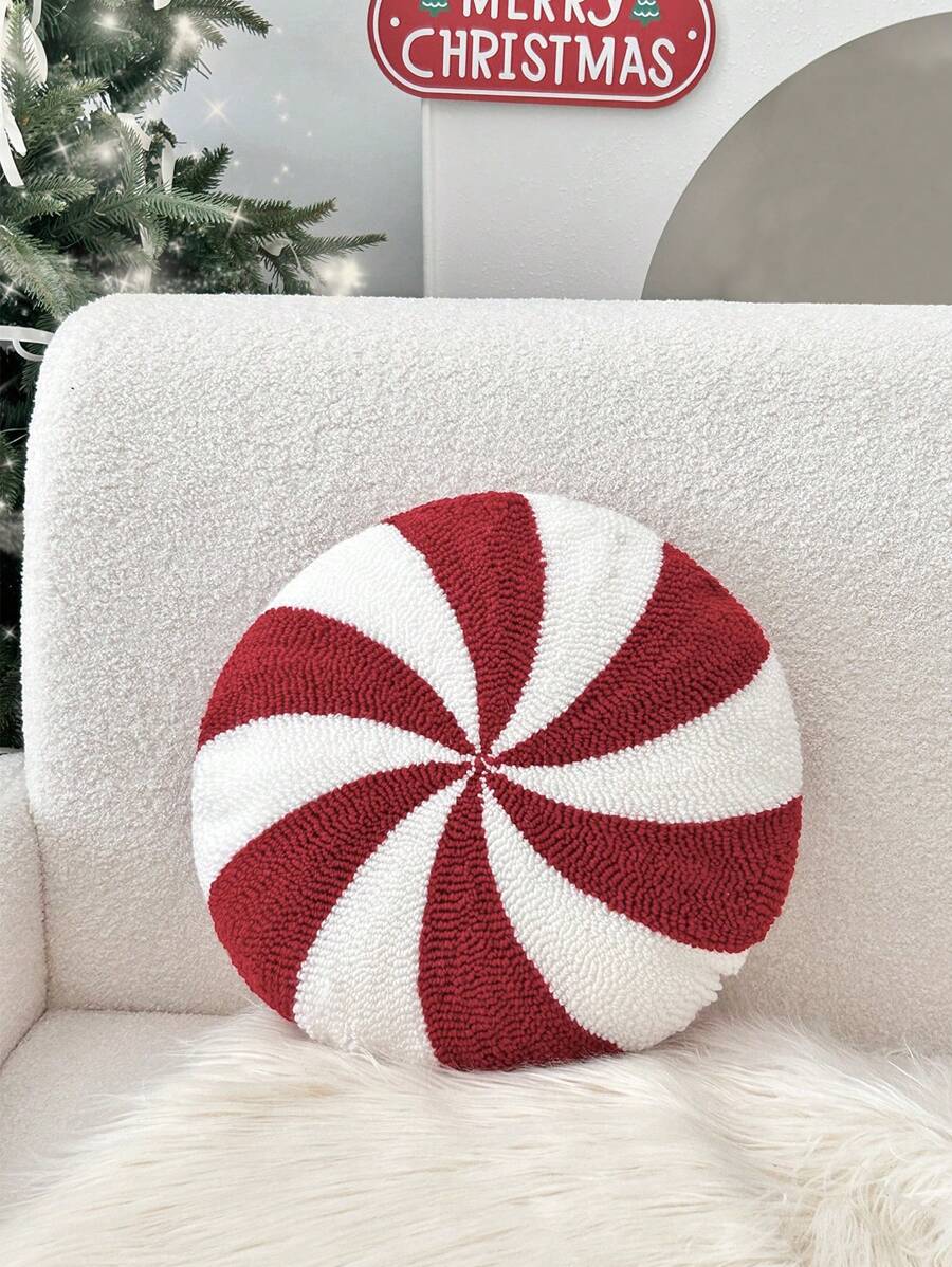 1 Stück Weihnachtsdeko Zierkissen, Zuckerstange, rund, Atmosphärendekoration, geeignet für Wohnzimmer Sofa, Schlafzimmer Bettnähe Dekoration