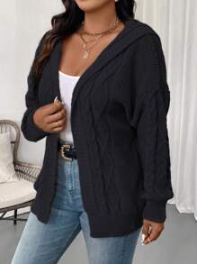 Vionelle 大码女式纯色长袖前开式休闲连帽开衫，适合秋冬季