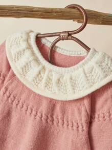 SHEIN Vintaside Kids Baby Girls Pink Loose Ruffled Thick Knit Sweater Dress With Embroidery, Suitable For Home, Casual Or Party Wear, Autumn/Winter