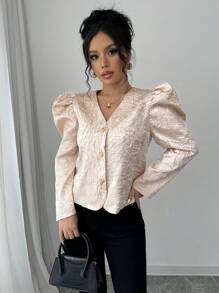 Elenzga Women Front Button Long Sleeve Casual Jacket, Minimalist Daily Wear Fall Cloth For Women - Champagne - View 4