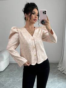 Elenzga Women Front Button Long Sleeve Casual Jacket, Minimalist Daily Wear Fall Cloth For Women - Champagne - View 6