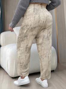 Flirla 大码休闲冰丝扎染松紧腰哈伦裤 - 綠色 - 查看 2