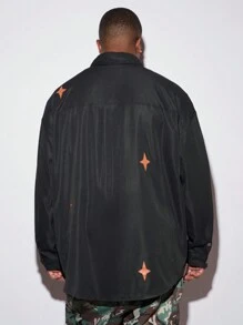 Manfinity VCAY Plus Size Men Star Print Loose Long Sleeve Woven Urban Fashion Shacket, For Friends, Husband, Boyfriend Gifts, For Fall Winter - Black - View 2