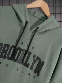 RueChic Cotton Men Letter Printed Regular Hoodie Set - Army Green - View 3