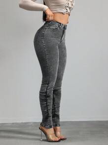 SHEIN Tall Women's Jeans Skinny Stretch Pants Black Jeans Stacked Women Jeans Tall Women Pants Denim Jeans Jeans Pants Jeans, Fall Women Clothes - Black - View 4