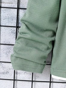 SHEIN 青少年男孩休闲拼色 2 合 1 T 恤，秋季 - 綠色 - 查看 3