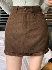 DAZY Corduroy Short Mini A-Line Skirt For Women,Fall Clothes Winter Women Skirts - Brown - View 7