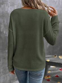 SHEIN LUNE 女士纯色 V 领休闲百搭长袖 T 恤