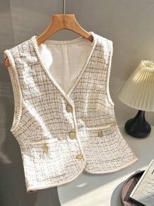 Calvaya Fashion Versatile Sleeveless Thick Tweed Vest For Plus Size - White - View 1