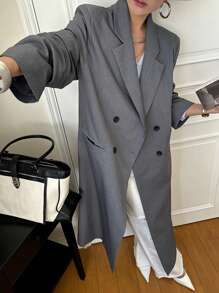 DAZY Women's Solid Color Notched Collar Double Breasted Long Trench Coat,Fall Clothes