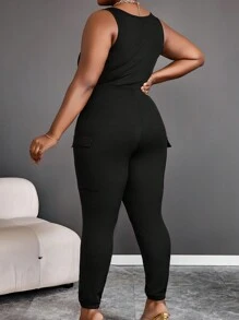 Maweii Conjunto de pantalones y mono informal de unicolor en talla grande