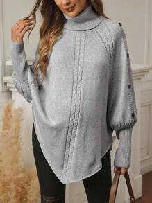 SHEIN 孕妇纯色高领不对称下摆优雅长袖套头毛衣，适合孕妇 - 淺灰色 - 查看 5