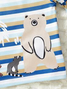 3pcs/Set Boys' Cute Cartoon & Striped Print Snug Fit Long Sleeve T-Shirt And Long Pants Pajamas - Multicolor - View 7