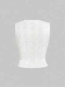 SHEIN MOD Plus Size White Cable Knit Texture Casual Versatile Sweater Vest, Suitable For Work Or Leisure - White - View 2