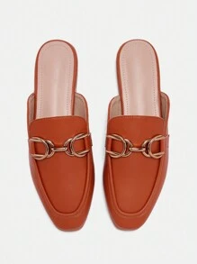 CUCCOO BIZCHIC Women Metal Chain Decor Flat Loafer Shoes New Year Holiday