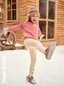 SHEIN 女童两件套星月刺绣纹理打底裤，时尚简约休闲套装，适合秋冬季穿着 - 彩色 - 查看 27