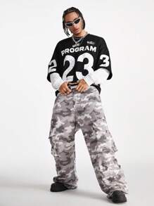 Manfinity VCAY 男士宽松针织长袖套头衫圆领字母长袖拼色卫衣，适合朋友、丈夫、男朋友的礼物，适合秋冬 - 黑與白 - 查看 6