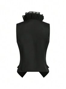 Ellevyn 2pcs Women Ruffle Collar Vest & Pants Set Two Pieces Fall Sets - Black - View 7