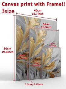 1 幅抽象花卉带框帆布墙面艺术海报现代简约金色和灰色花卉墙壁装饰画适用于卧室客厅装饰带框