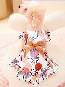 PETSIN 1pc Flower Print Ins Style Dress, Pet Clothes Dog/Cat Dress - Multicolor - View 1