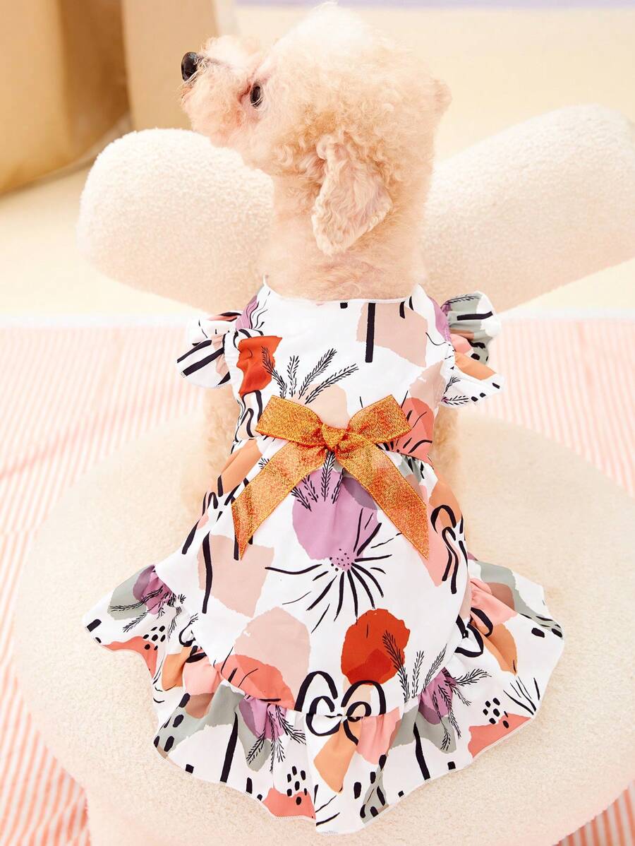 PETSIN 1pc Flower Print Ins Style Dress, Pet Clothes Dog/Cat Dress - Multicolor - View 1