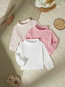 SHEIN 3 件套女婴优雅高领针织提花套头衫套装，适合秋冬季 - 彩色 - 查看 3