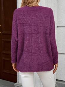 EMERY ROSE T-shirt casual à manches longues, en couleur unie, avec un col rond et moelleux, pour femmes