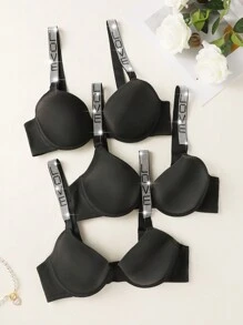 3pcs/Set Women Plain Patchwork Simple Casual Wireless Bra - Black - View 6