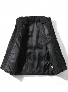 Manfinity Homme Men's Striped Print Zipper Padded Coat, Winter - Black - View 8