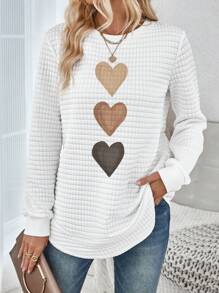 SHEIN LUNE Casual Minimalist Heart Print Plus Size Waffle Knit Sweatshirt, Suitable For Autumn/Winter - Multicolor - View 5