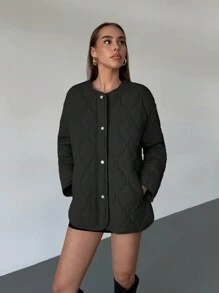 Aloruh Damska pikowana kurtka parka w kratę, luźny oversize'owy zielony kontrastowy płaszcz ocieplany, ciepły na jesień/zimę