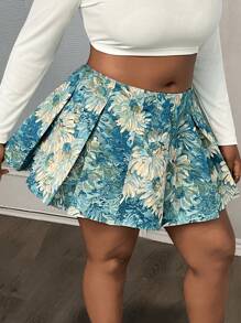 Slaydiva Falda mini tipo A, linda y elegante, para fiesta, calle y uso casual, de tela jacquard plisada y con estampado floral, tallas grandes para mujer, primavera/verano