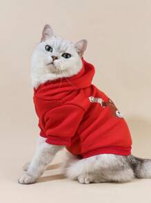 PETSIN 1pc Bear Graphic Print Kangaroo Pouch Sweatshirt