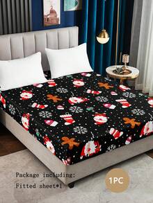 1 tấm ga trải giường in kỹ thuật số theo chủ đề ông già Noel thoáng khí và thoải mái, đế màu đen, thích hợp làm quà tặng ngày lễ, trang trí nhà cửa, phòng ngủ, mọi mùa - màu đen - Xem 1